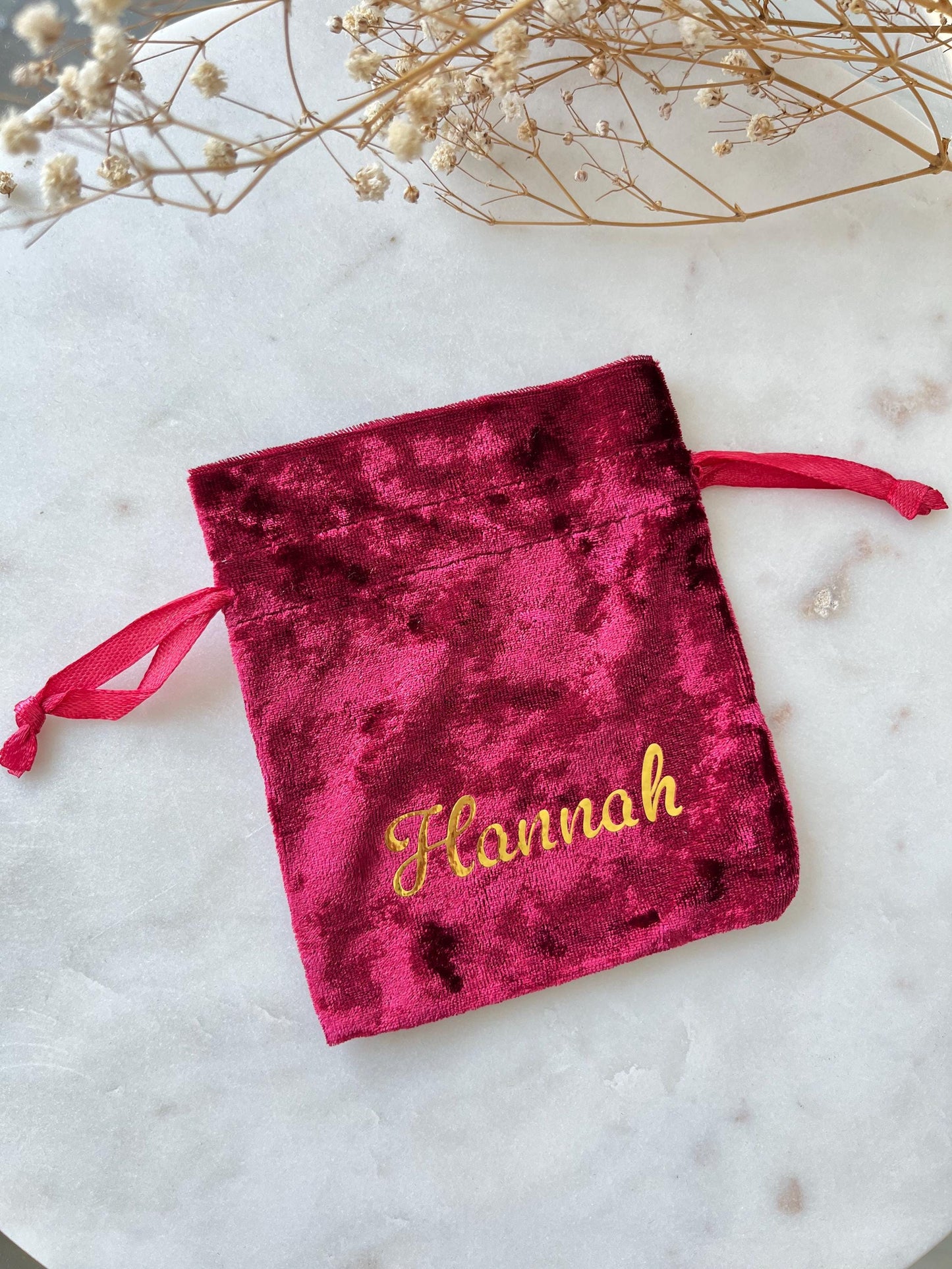 Personalized Velvet Drawstring Bag: Custom Name Jewelry Pouch