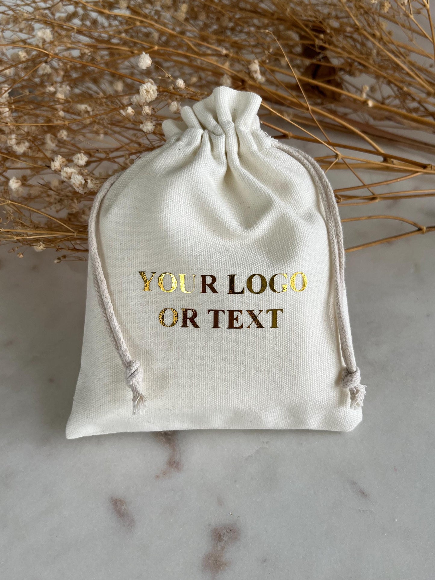 50 Pcs Custom Logo Cotton Drawstring Bags: Eco-Friendly Favor Pouches