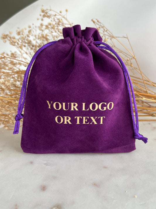 5x6 in 50 pcs Custom Logo Purple Velvet Drawstring Pouch: Personalized Favor Bags