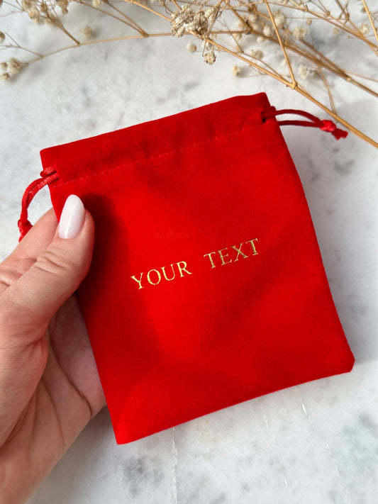 50 pcs 4x5 in Red Velvet Custom Text Jewelry Bags: Personalized Drawstring Pouch