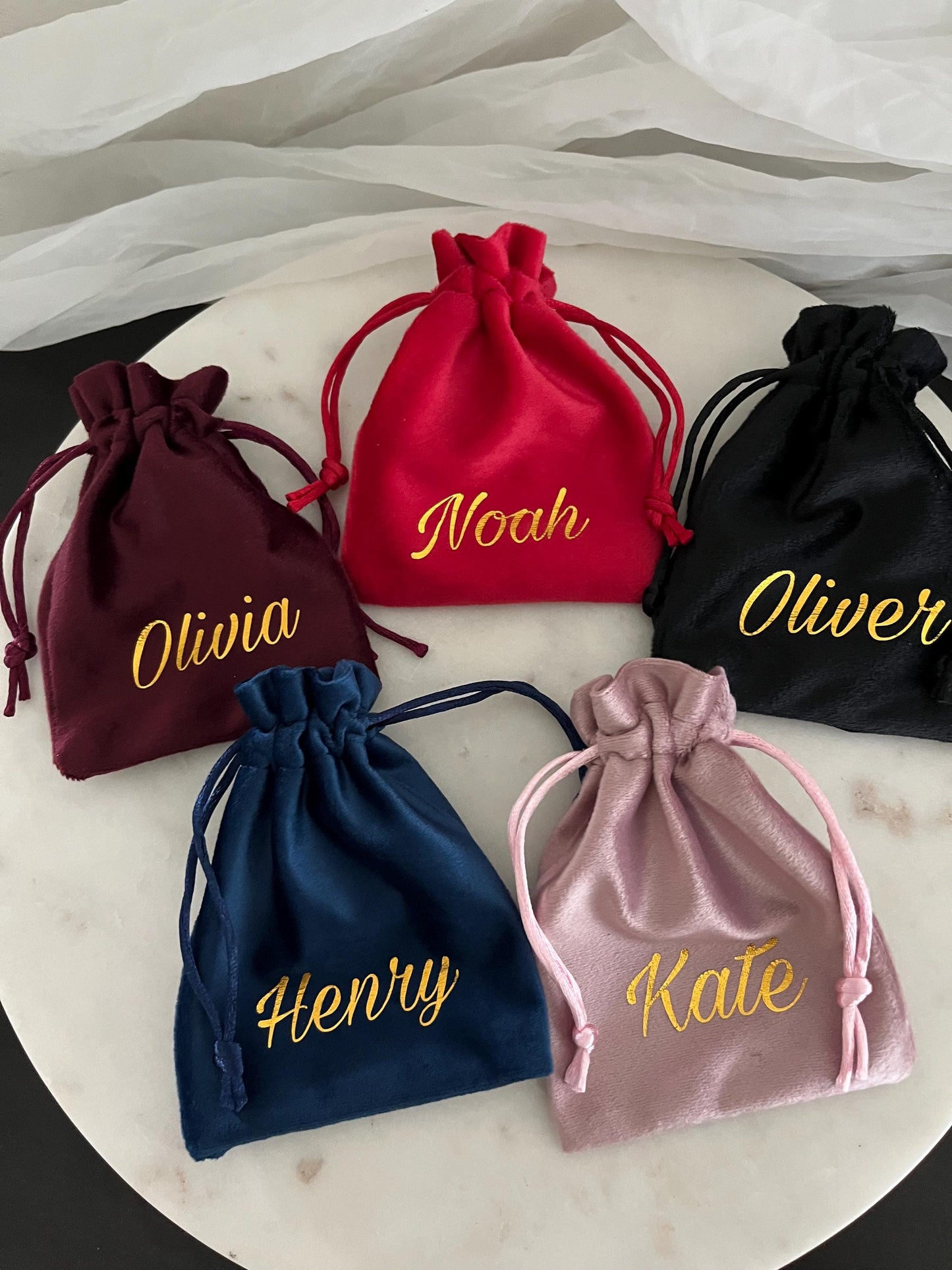Personalized 4×5 Velvet Drawstring Bag – Custom Jewelry Pouch for Bridesmaids