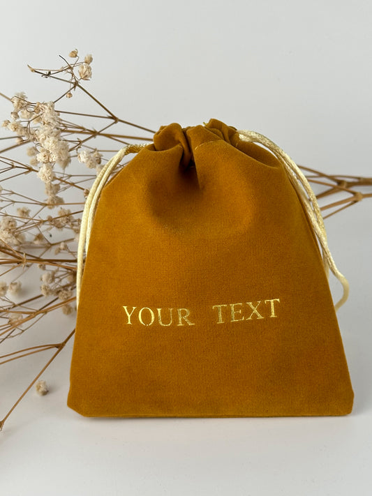 50 pcs 4x5 in Mustard Velvet Custom Text Jewelry Bags: Personalized Drawstring Pouch