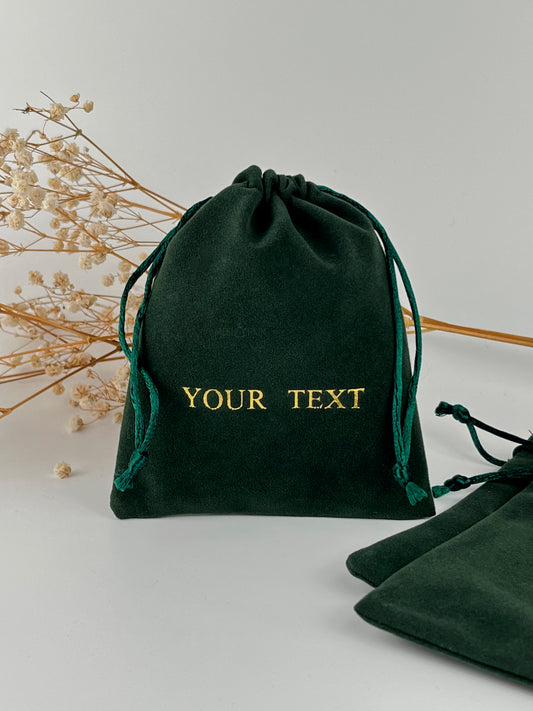50 pcs 4x5 in Green Velvet Custom Text Jewelry Bags: Personalized Drawstring Pouch
