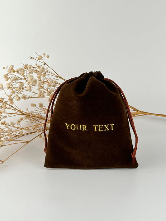50 pcs 4x5 in Brown Velvet Custom Text Jewelry Bags: Personalized Drawstring Pouch