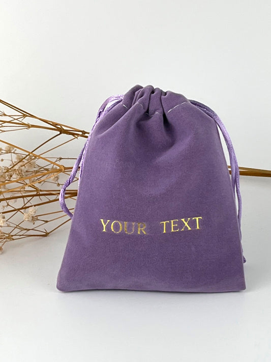 50 pcs 4x5 in Lavender Velvet Custom Text Jewelry Bags: Personalized Drawstring Pouch