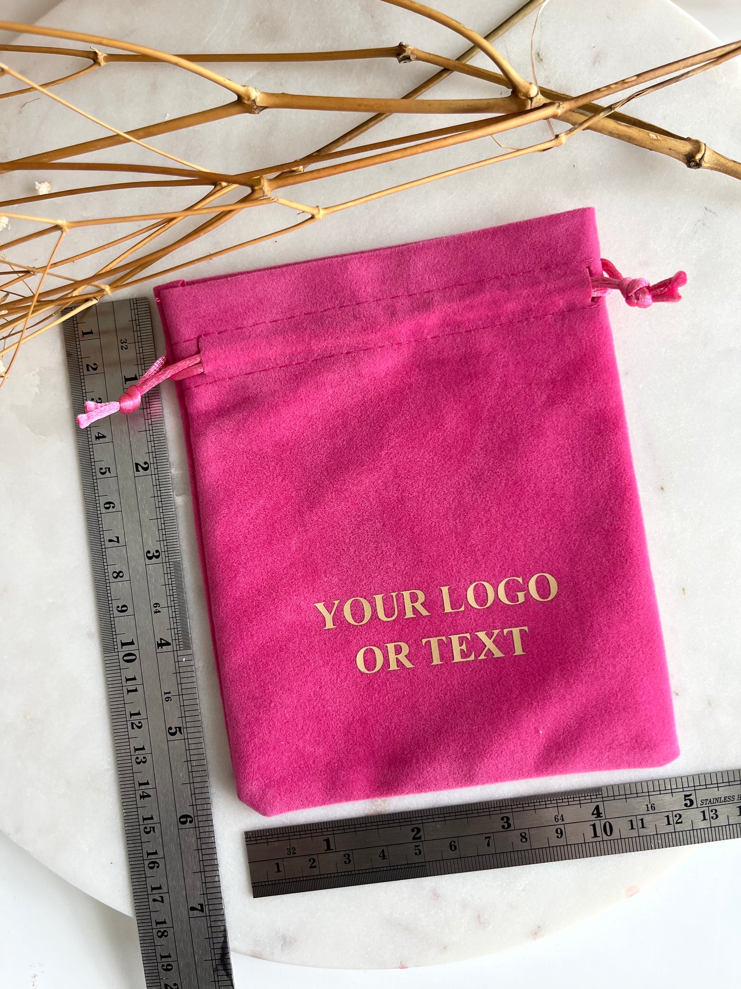 5x6 in 50 pcs Custom Logo Dark Pink Velvet Drawstring Pouch: Personalized Favor Bags