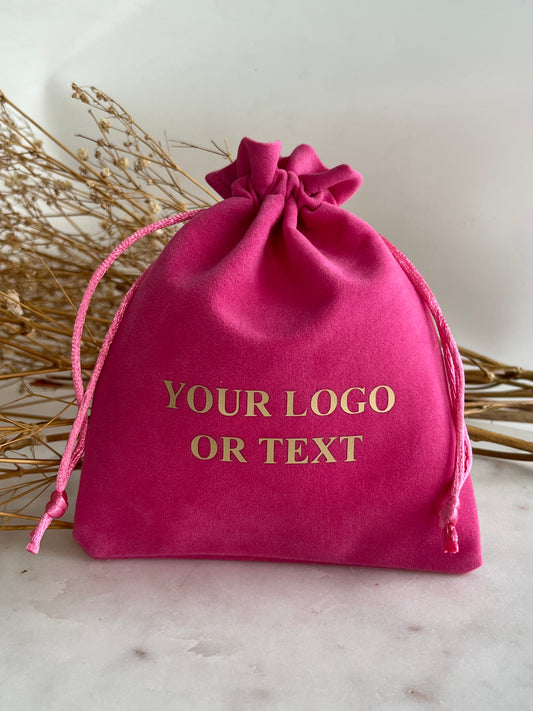 5x6 in 50 pcs Custom Logo Dark Pink Velvet Drawstring Pouch: Personalized Favor Bags
