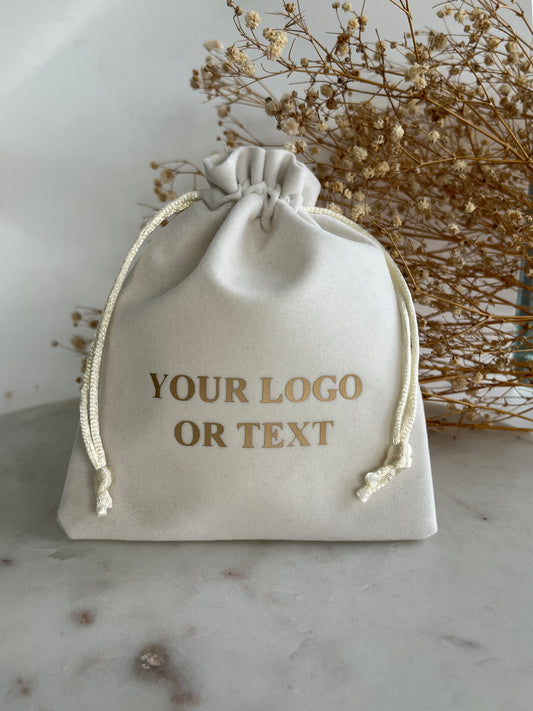 5x6 in 50 pcs Beige Velvet Pouches, Velvet Pouches , Wedding Favor, Jewelry Gift Bags, Custom Text Mini Bags, Custom Logo Drawstring Bag