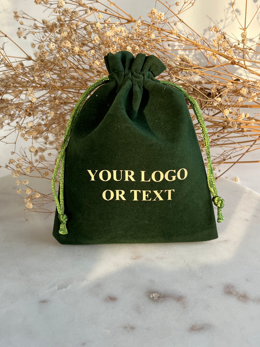 5x6 in 50 pcs Green Velvet Pouches, Velvet Pouches , Wedding Favor, Jewelry Gift Bags, Custom Text Mini Bags, Custom Logo Drawstring Bag