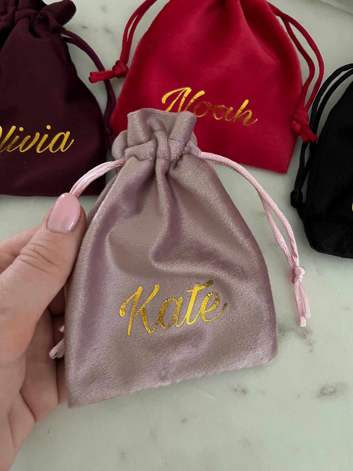 Personalized 4×5 Velvet Drawstring Bag – Custom Jewelry Pouch for Bridesmaids