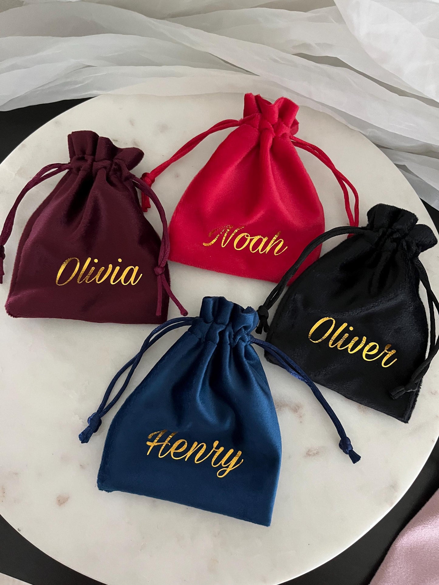 Personalized 4×5 Velvet Drawstring Bag – Custom Jewelry Pouch for Bridesmaids