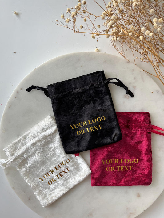 50 Burgundy Velvet Drawstring Bags 4x5 inch: Custom Logo Gift Pouches