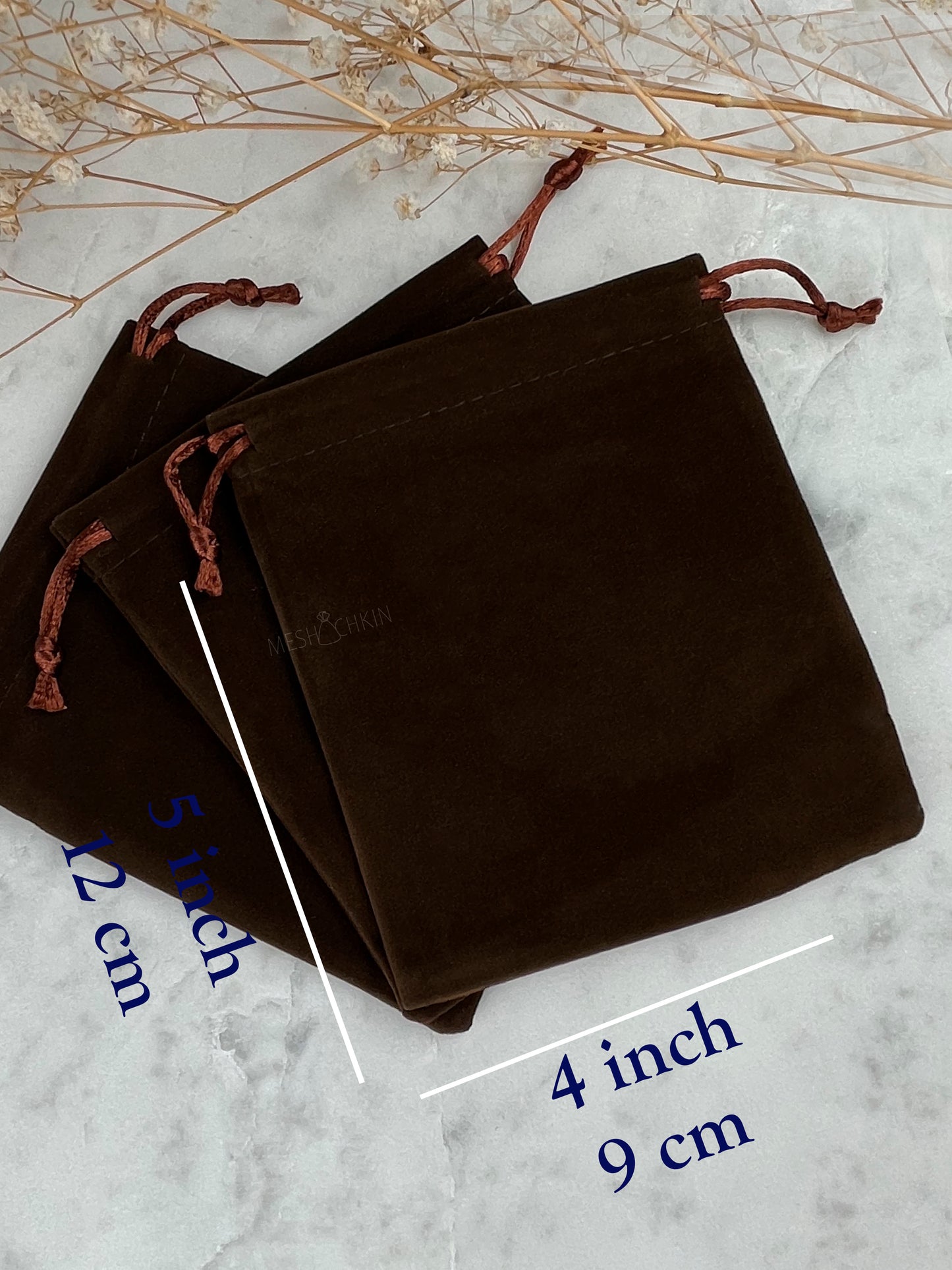 50 pcs 4x5 in Brown Velvet Custom Text Jewelry Bags: Personalized Drawstring Pouch