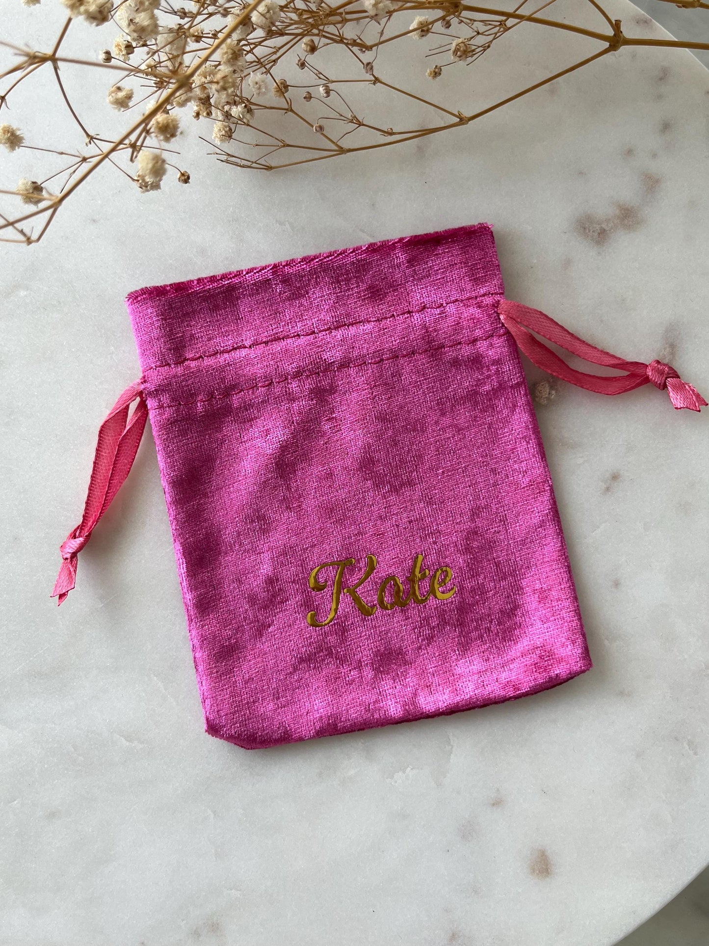 Personalized Velvet Drawstring Bag: Custom Name Jewelry Pouch