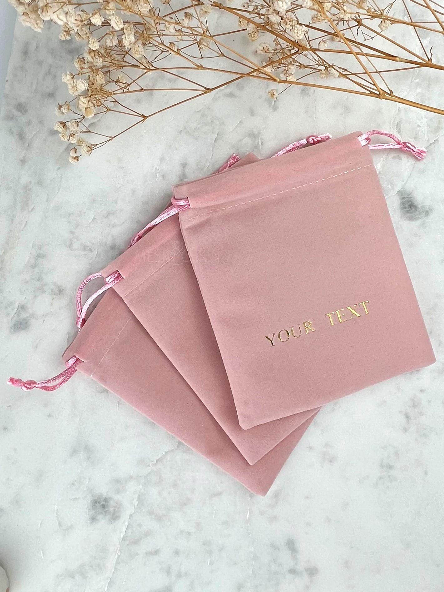 50 Custom Logo Pink Velvet Jewelry Bags: Personalized Drawstring Pouch