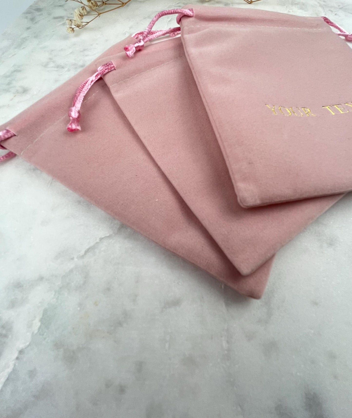 50 Custom Logo Pink Velvet Jewelry Bags: Personalized Drawstring Pouch