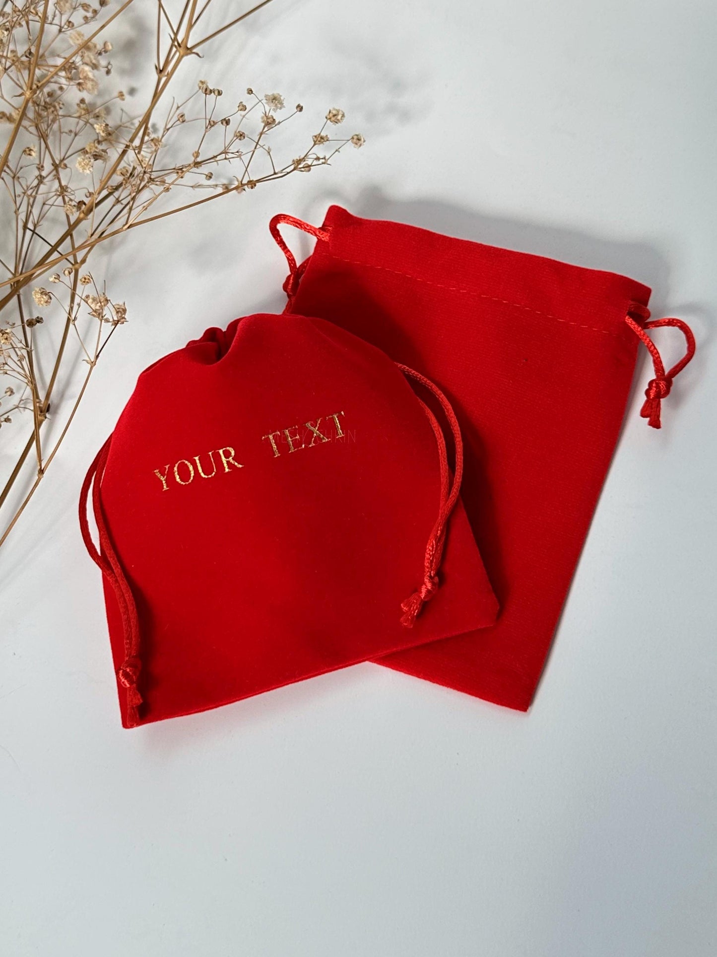 50 pcs 4x5 in Red Velvet Custom Text Jewelry Bags: Personalized Drawstring Pouch