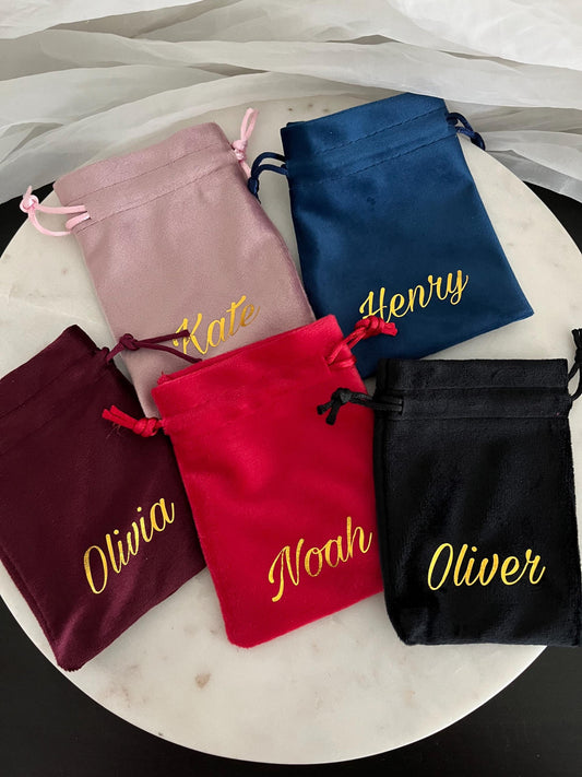 Personalized 4×5 Velvet Drawstring Bag – Custom Jewelry Pouch for Bridesmaids