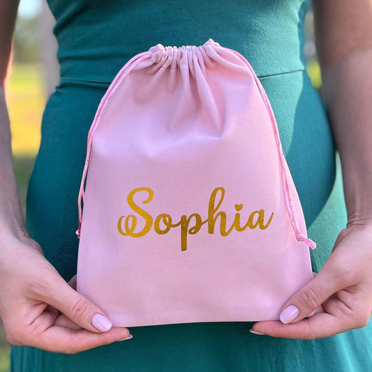 Personalized Velvet Drawstring Bag: Custom Name Bridesmaid Favor, 8x10 inches