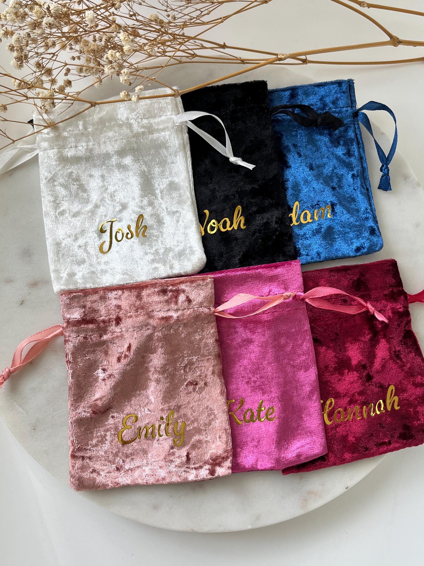 Personalized Velvet Drawstring Bag: Custom Name Jewelry Pouch