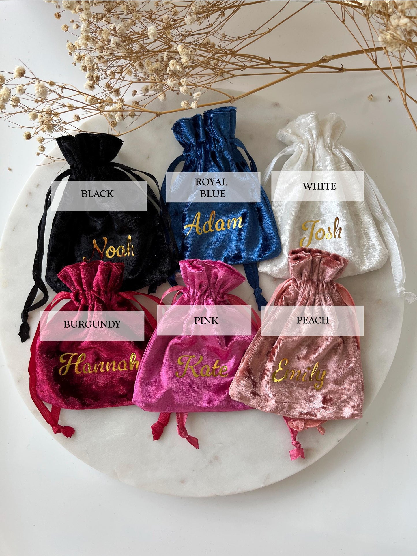 Personalized Velvet Drawstring Bag: Custom Name Jewelry Pouch