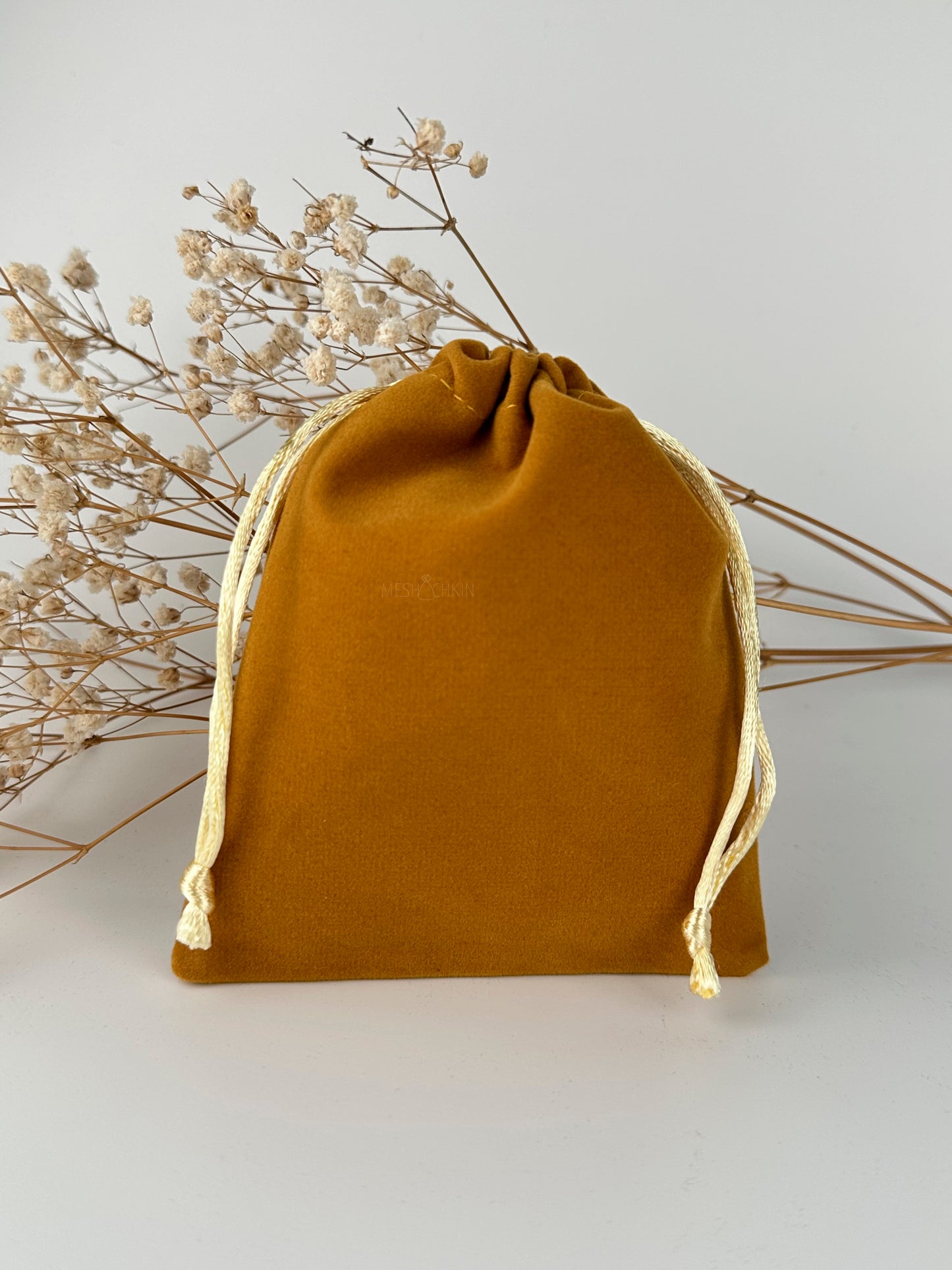 50 pcs 4x5 in Mustard Velvet Custom Text Jewelry Bags: Personalized Drawstring Pouch