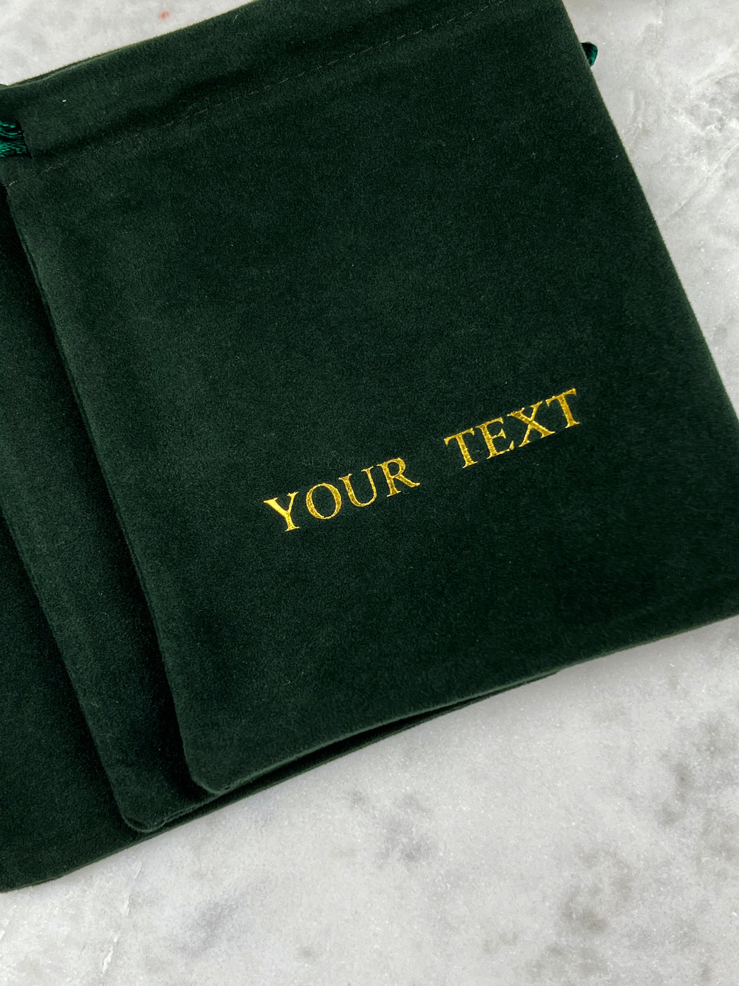 50 pcs 3x3.5 in Green Velvet Custom Text Jewelry Bags: Personalized Drawstring Pouch