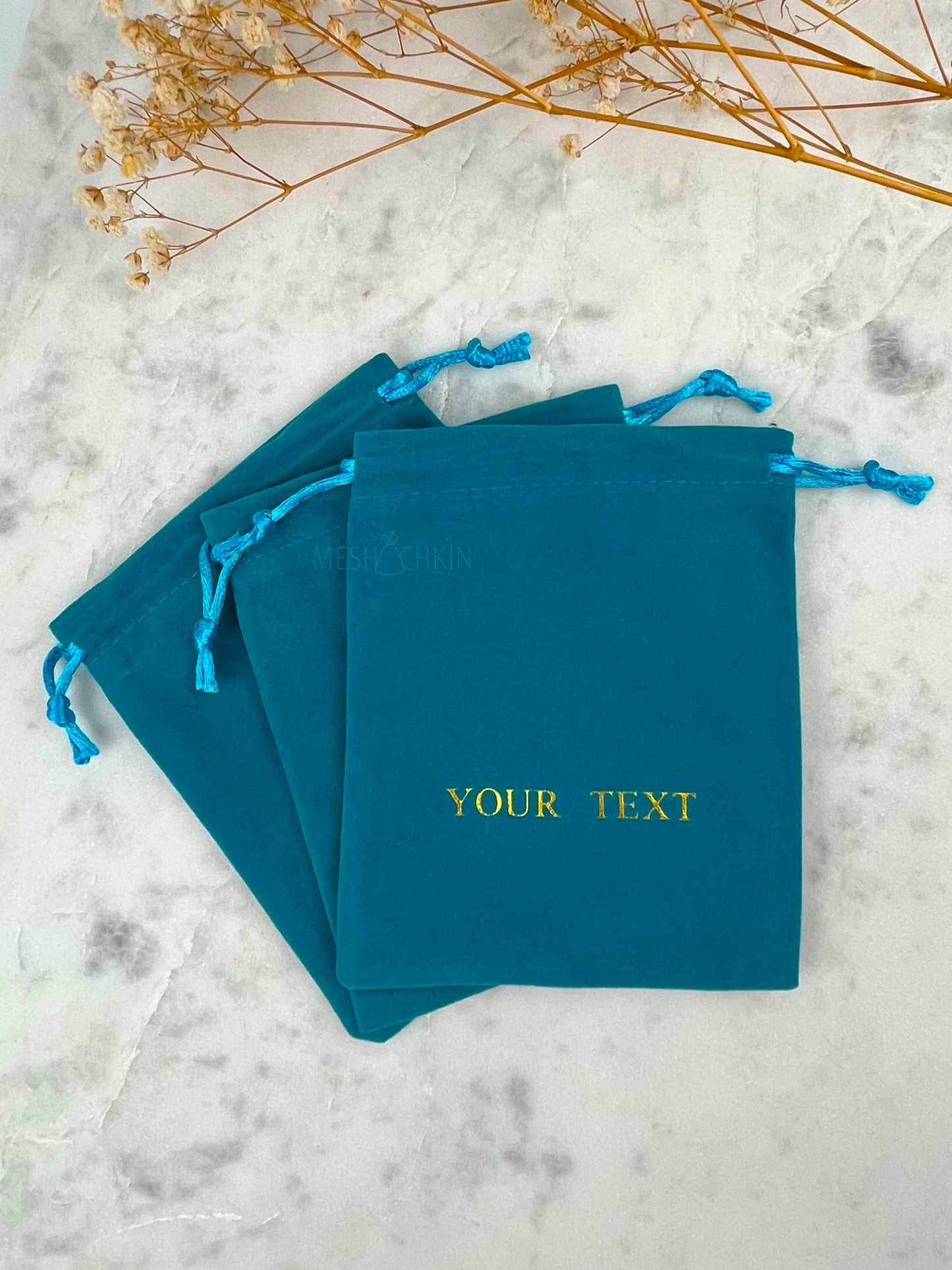 50 pcs 4x5 in Custom Logo Turquoise Velvet Jewelry Bags: Personalized Drawstring Pouch