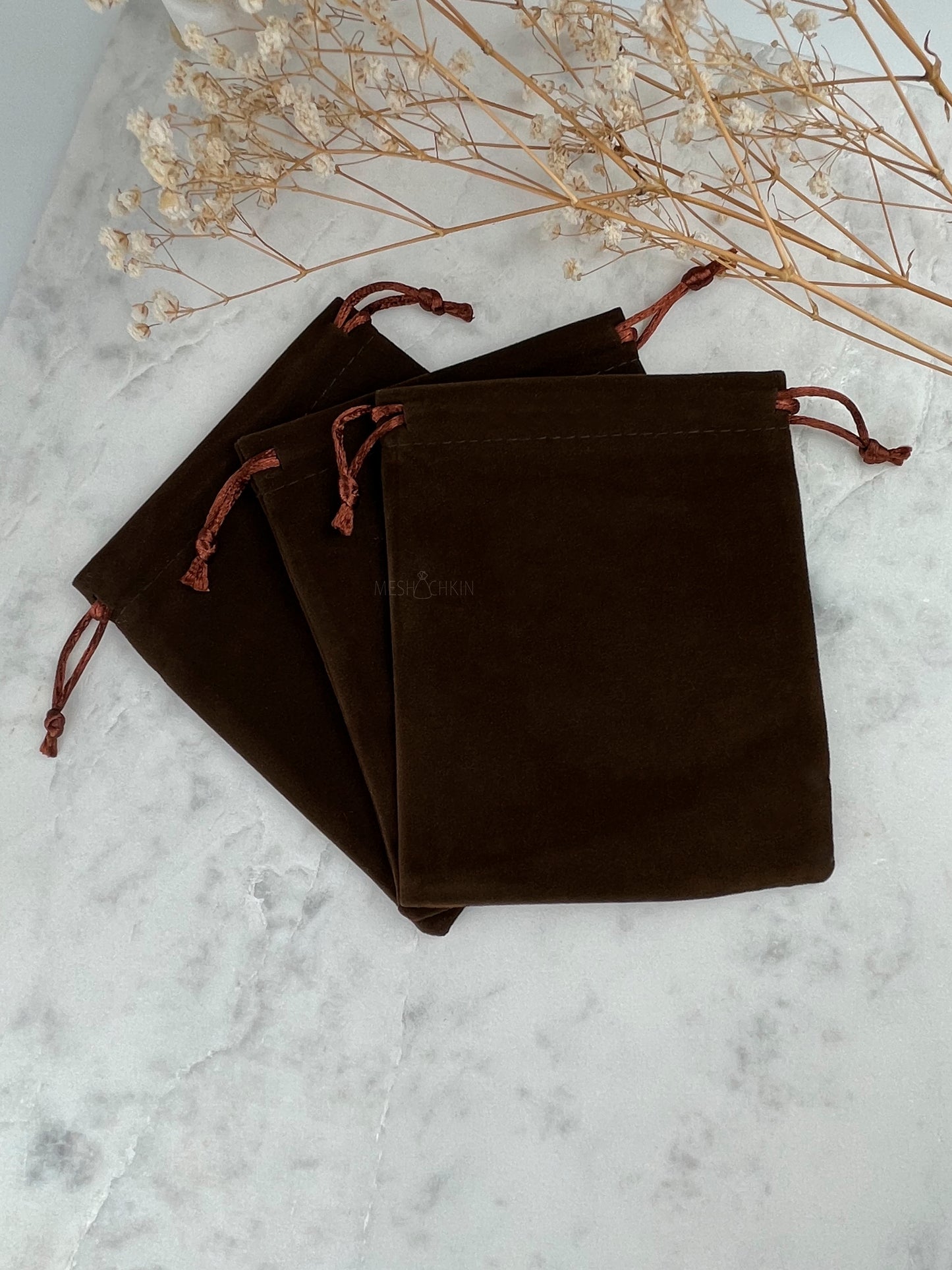 50 pcs 4x5 in Brown Velvet Custom Text Jewelry Bags: Personalized Drawstring Pouch