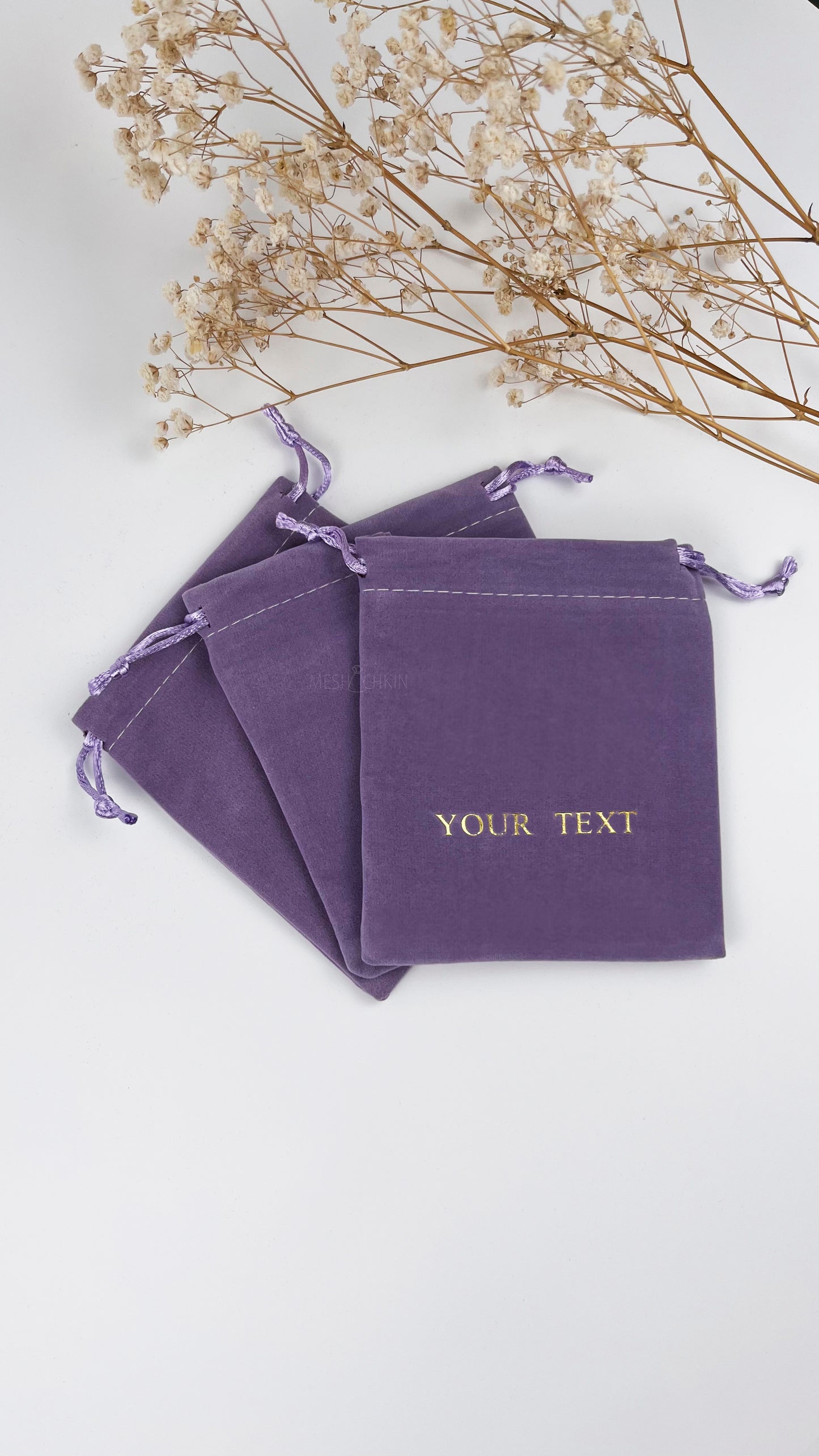 50 pcs 4x5 in Lavender Velvet Custom Text Jewelry Bags: Personalized Drawstring Pouch