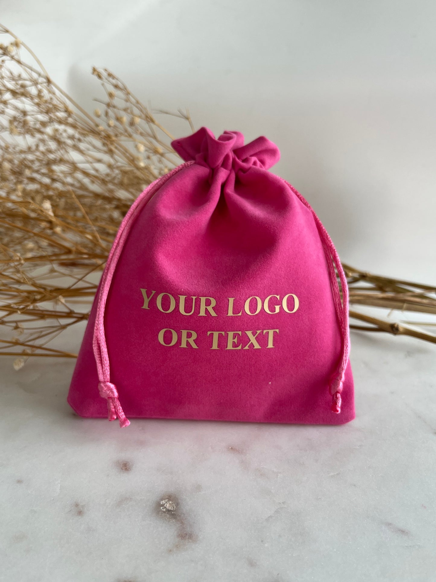 5x6 in 50 pcs Custom Logo Dark Pink Velvet Drawstring Pouch: Personalized Favor Bags