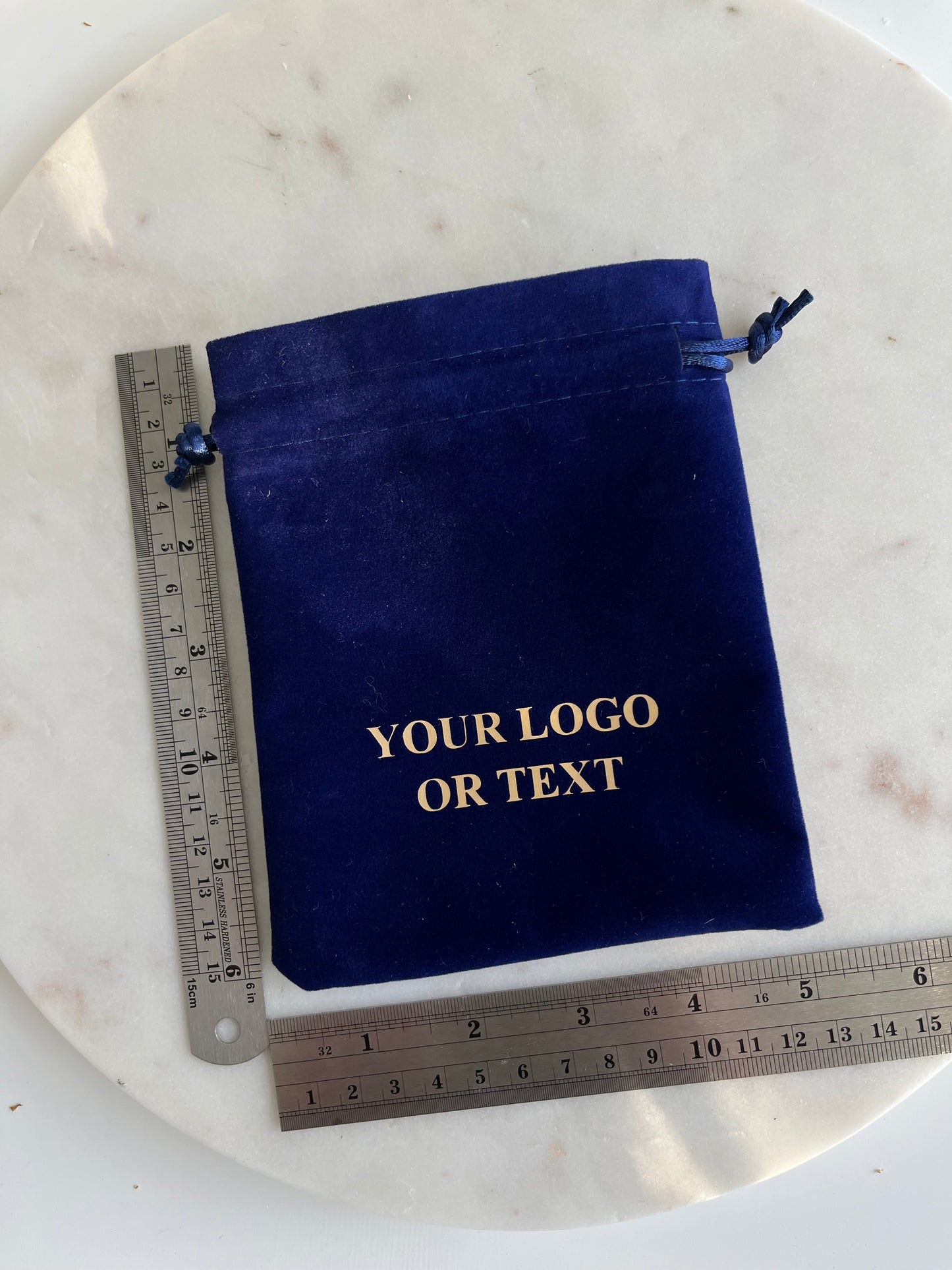 5x6 in 50 pcs Custom Logo Custom Royal  Blue Logo Velvet Drawstring Bag: Personalized Jewelry Pouch