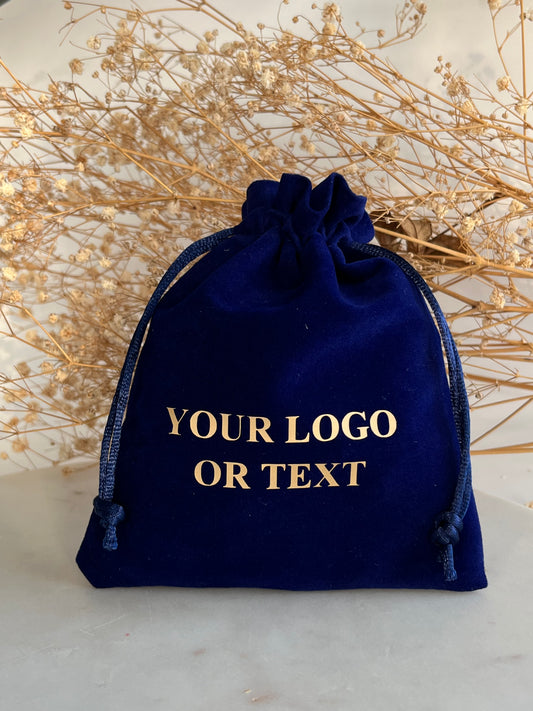 5x6 in 50 pcs Custom Logo Custom Royal  Blue Logo Velvet Drawstring Bag: Personalized Jewelry Pouch