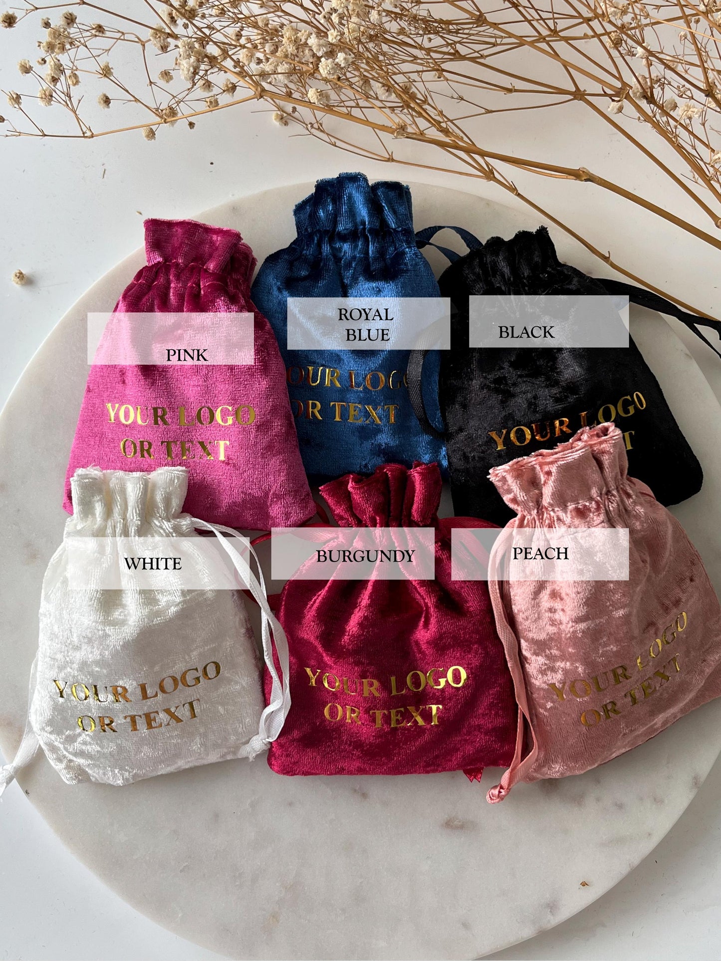 50 Burgundy Velvet Drawstring Bags 4x5 inch: Custom Logo Gift Pouches