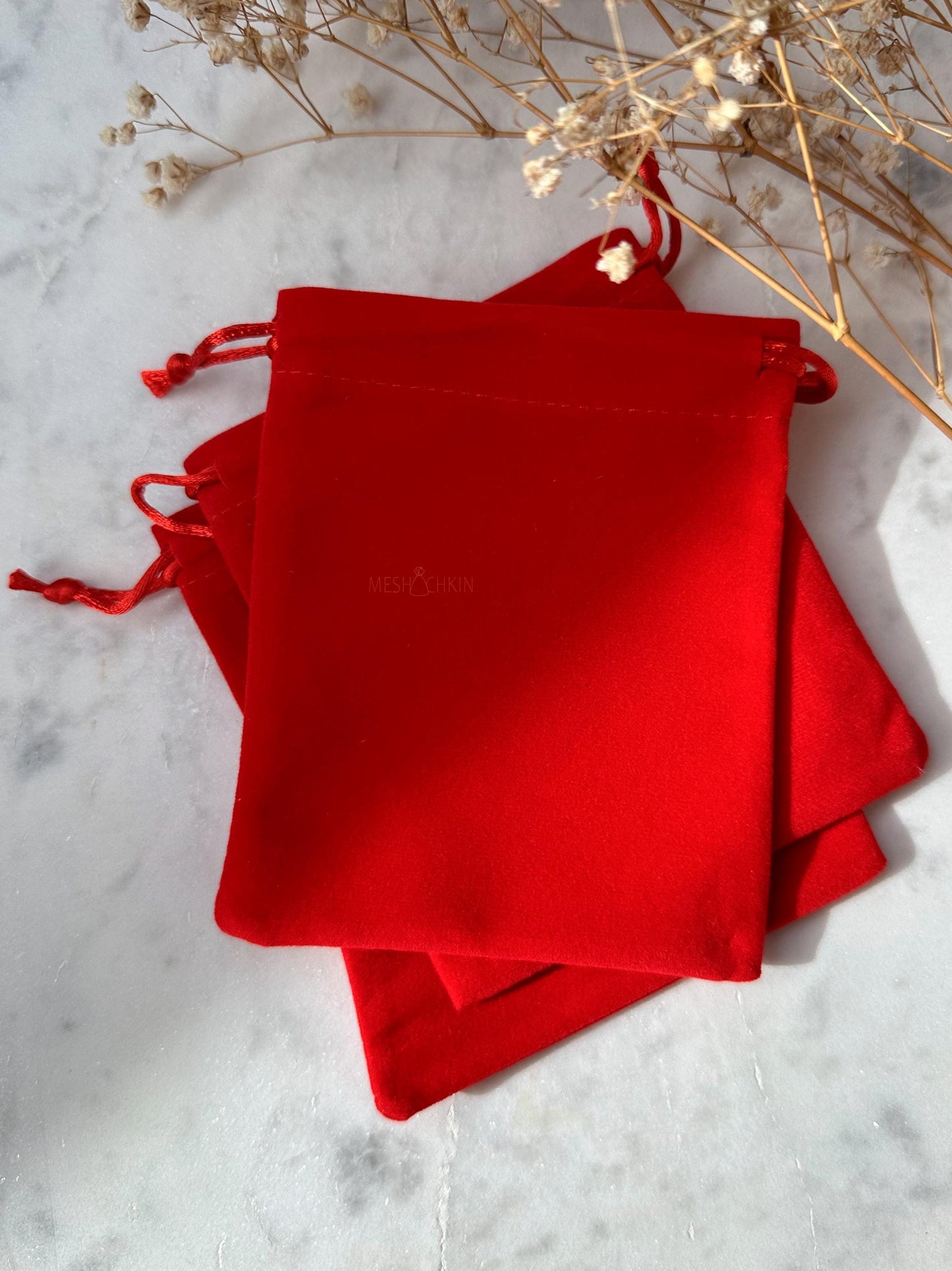 50 pcs 4x5 in Red Velvet Custom Text Jewelry Bags: Personalized Drawstring Pouch