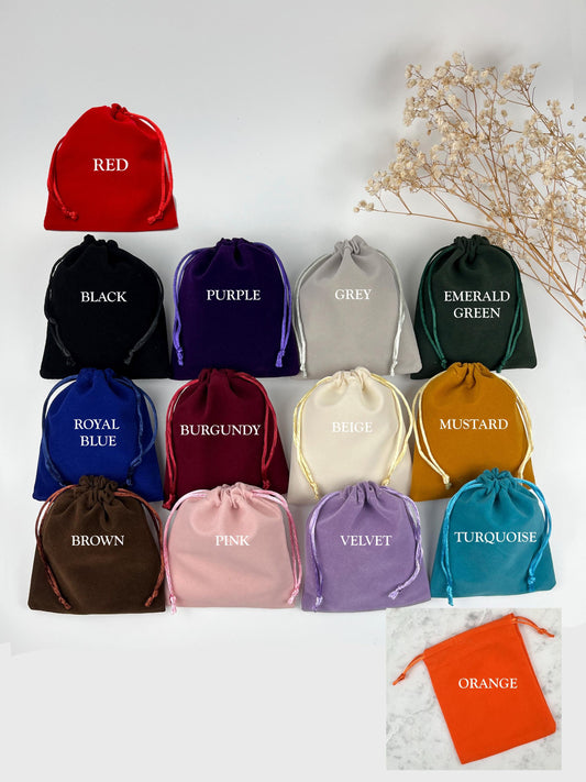50 pcs 3x3.5 in Green Velvet Custom Text Jewelry Bags: Personalized Drawstring Pouch