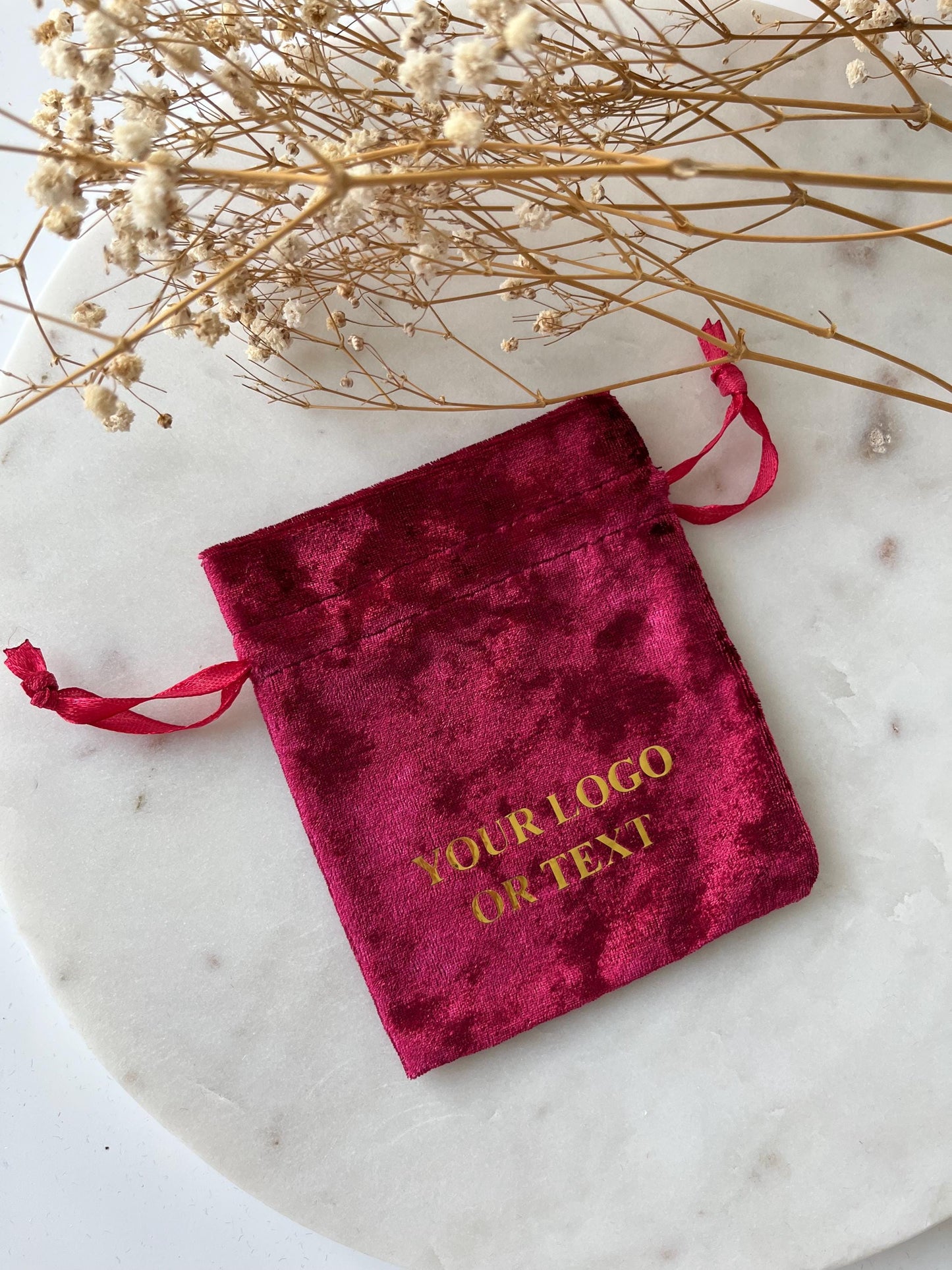 50 Burgundy Velvet Drawstring Bags 4x5 inch: Custom Logo Gift Pouches