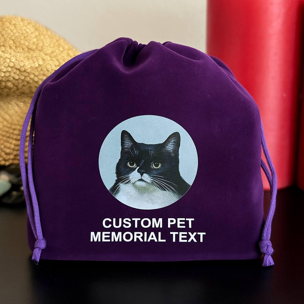 Personalized Velvet Pet Cremation Urn Bag: Dog, Cat Ashes Keepsake