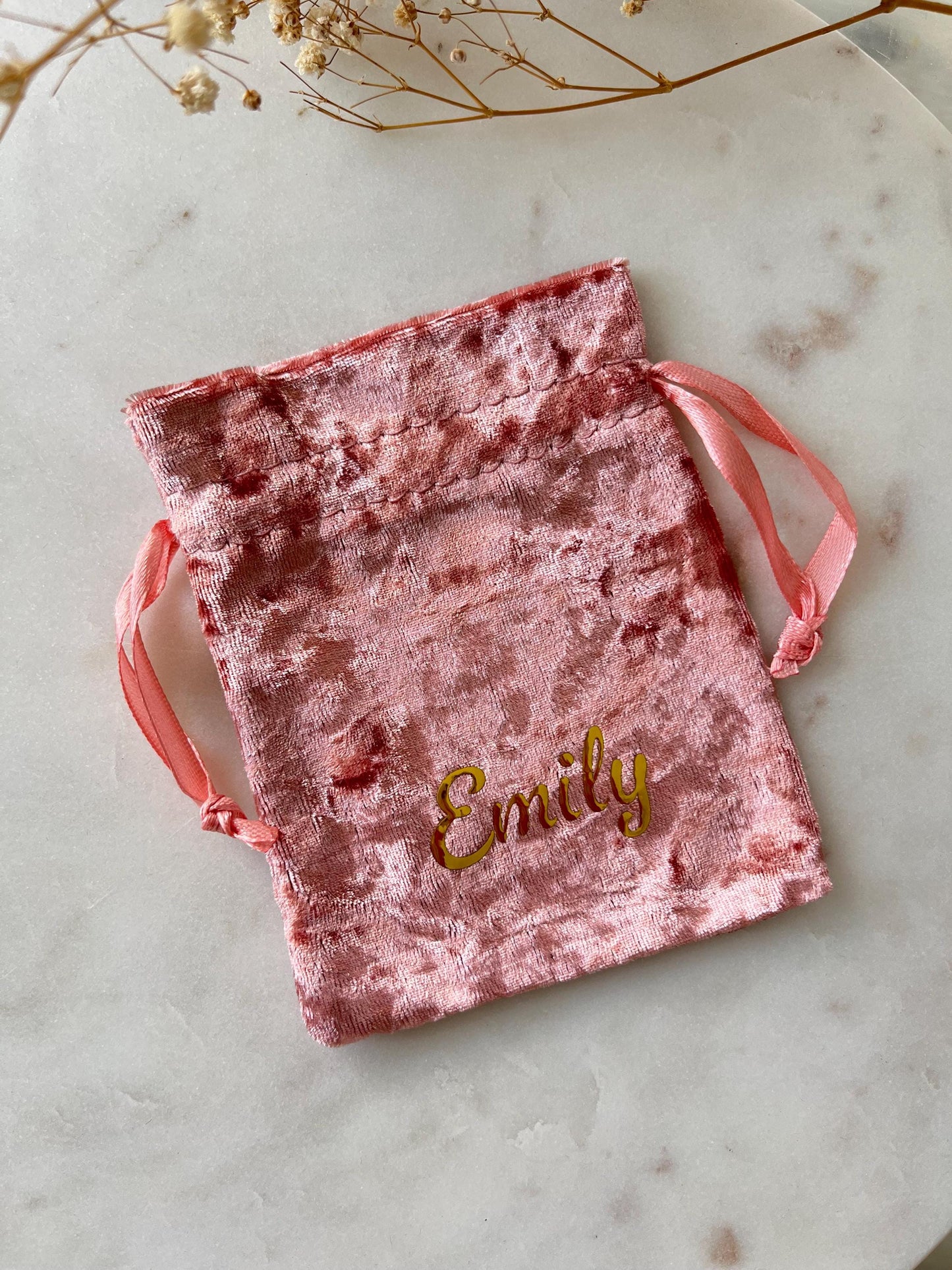 Personalized Velvet Drawstring Bag: Custom Name Jewelry Pouch