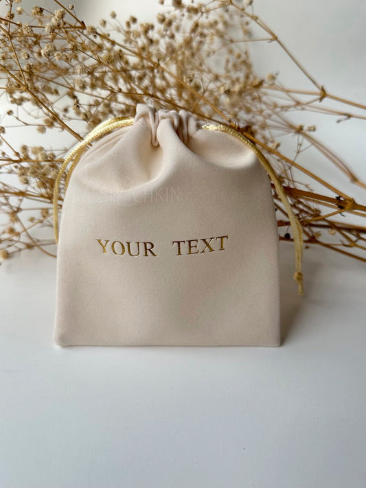 50 pcs 4x5 in Beige Velvet Custom Text Jewelry Bags: Personalized Drawstring Pouch