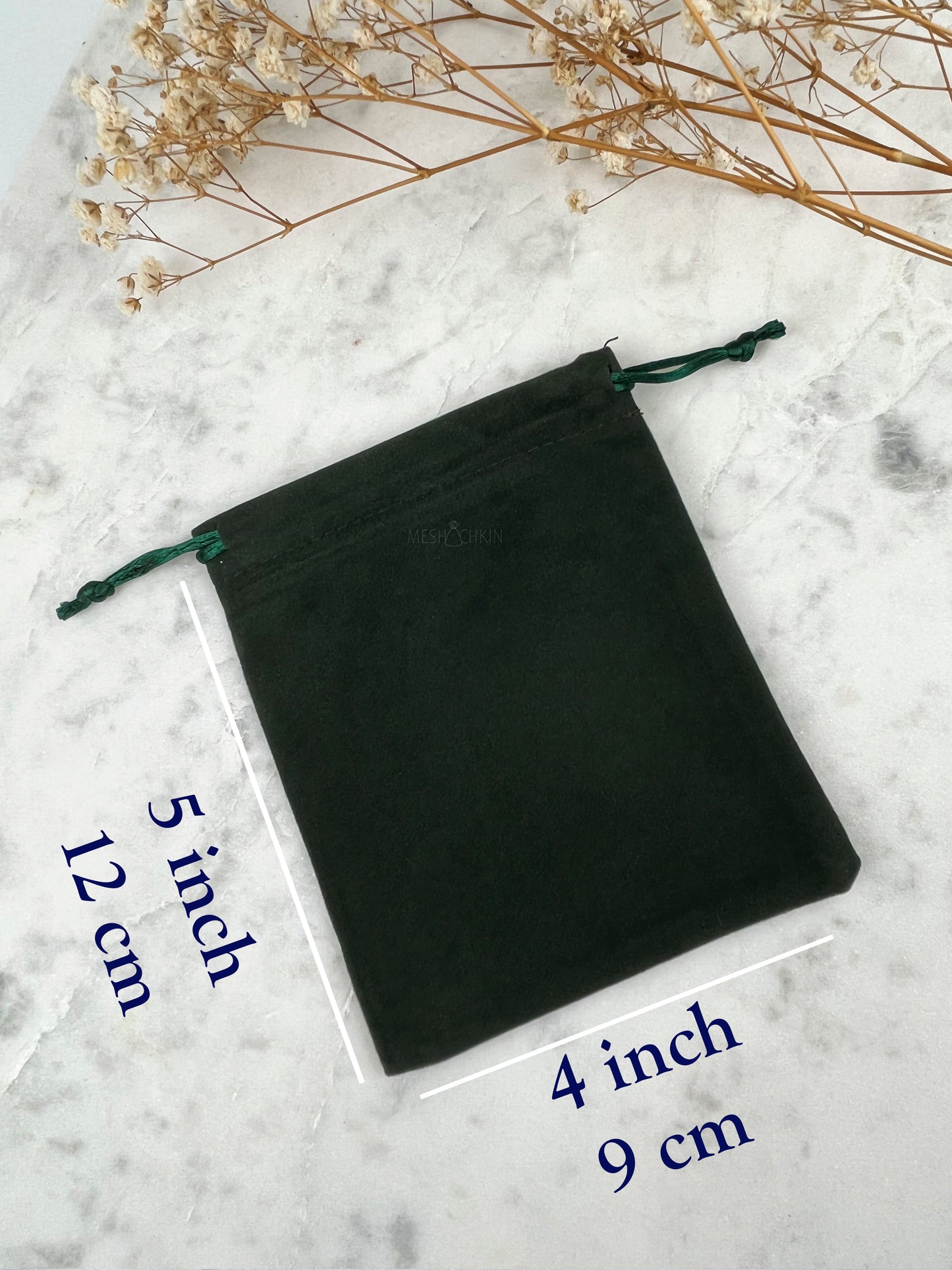 50 pcs 3x3.5 in Green Velvet Custom Text Jewelry Bags: Personalized Drawstring Pouch