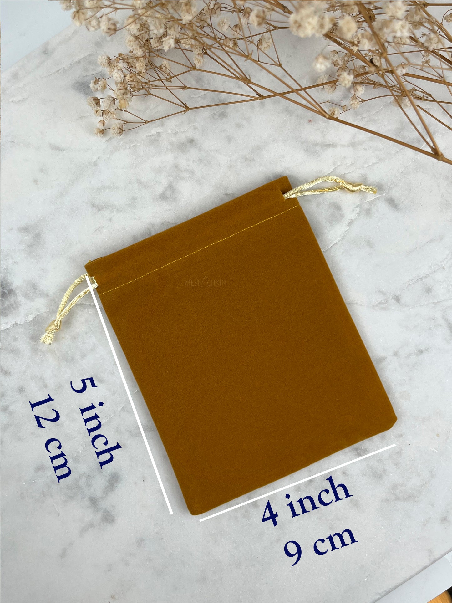 50 pcs 4x5 in Mustard Velvet Custom Text Jewelry Bags: Personalized Drawstring Pouch